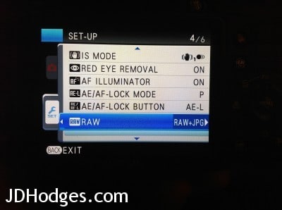 Fuji Finepix HS30EXR RAW + JPEG Selected in set-up menu