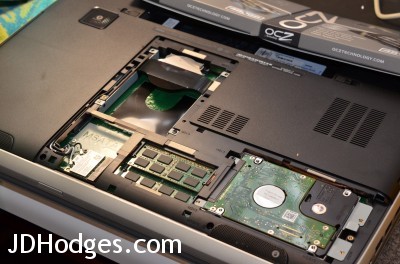 One empty HDD bay, one mSATA port, and one filled HDD bay