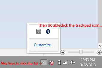Doubleclick the trackpad icon to open the trackpad settings window