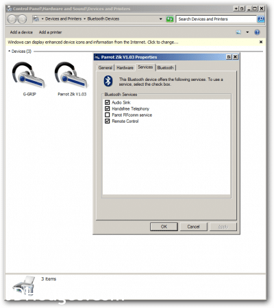 Parrot Zik Bluetooth Headset Properties Windows 7
