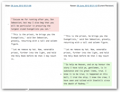 WordPress revision comparison screenshot