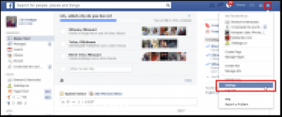 Click the 'gear' icon to access your Facebook Settings