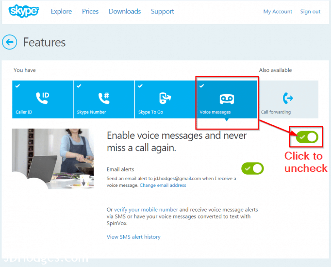 Click the slider to disable voicemail