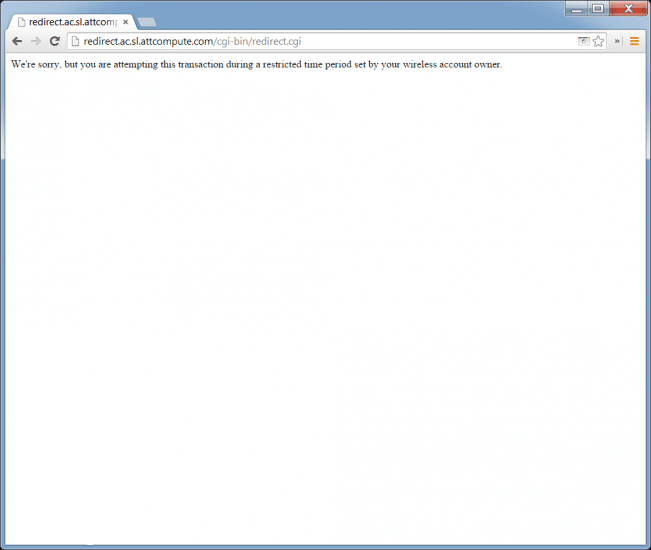 Error message displayed by AT&T wifi hostpot tethering