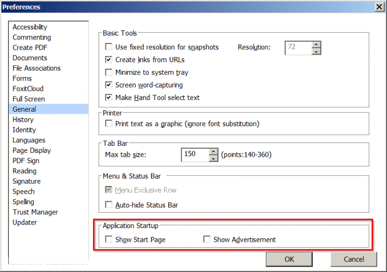 Disable Foxit Reader Start Tab and Advertisement