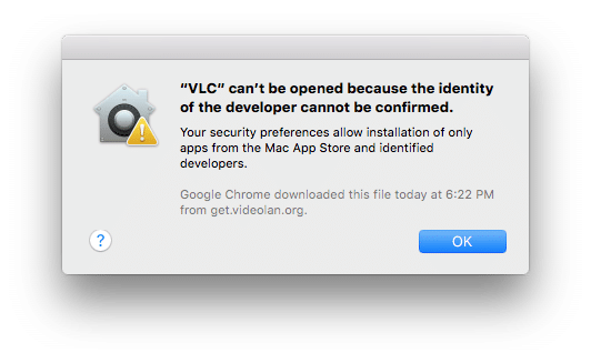 Error message when opening downloaded app
