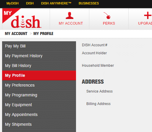Dish Account Profile Screen Dish Account Profile Screen
