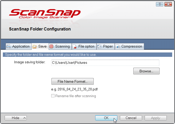 Confirm default folder (and verify it exists) then press OK