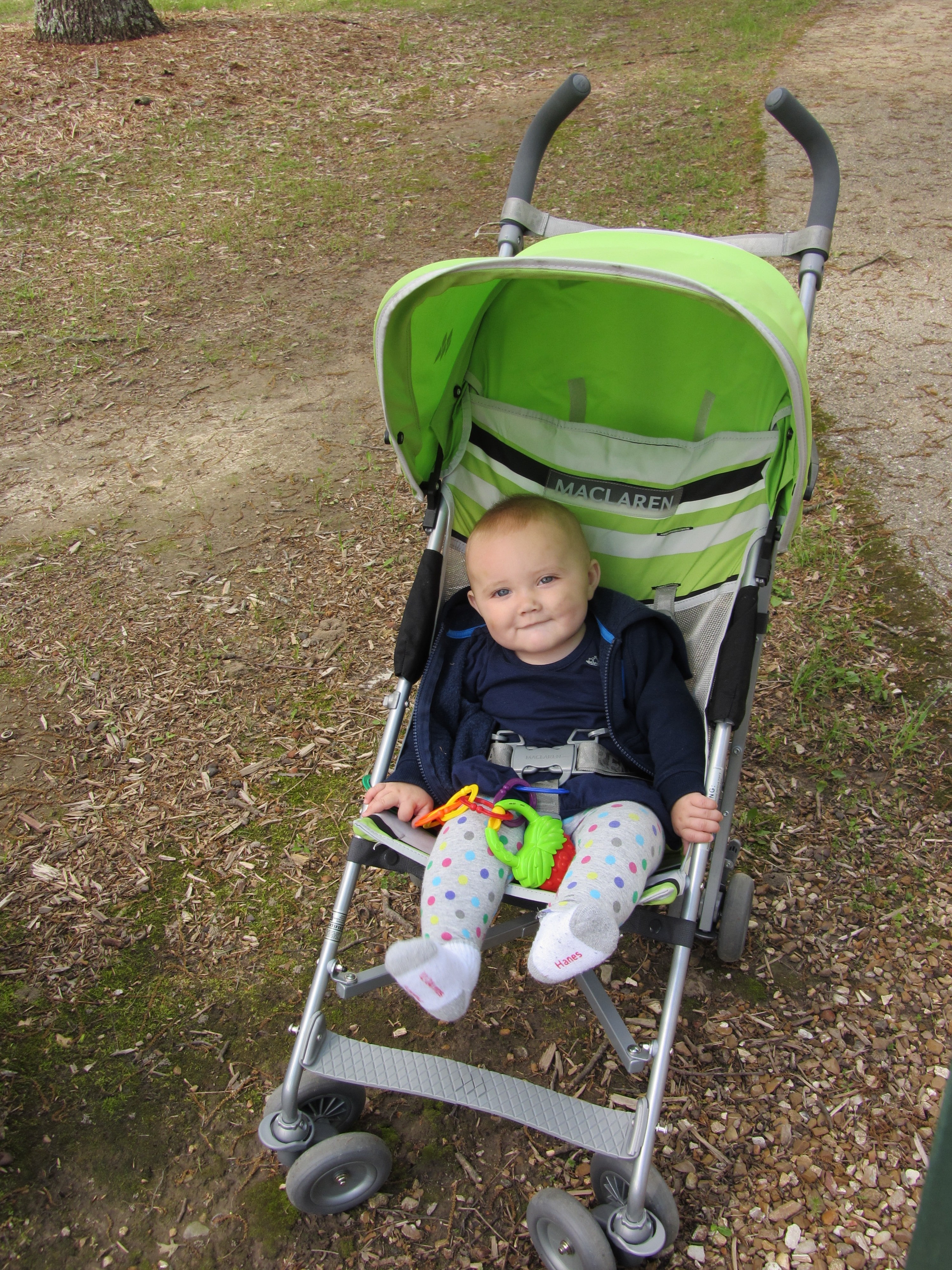 Hazel in her stroller at the park