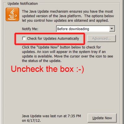 Disable Java Auto Updater on Windows 7 stop pop-up [SOLVED] | J.D. Hodges