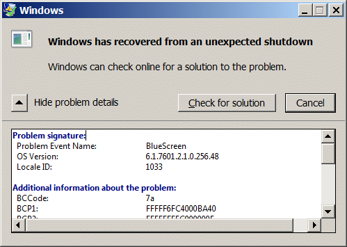 Windows has recovered from an unexpected shutdown check for solution