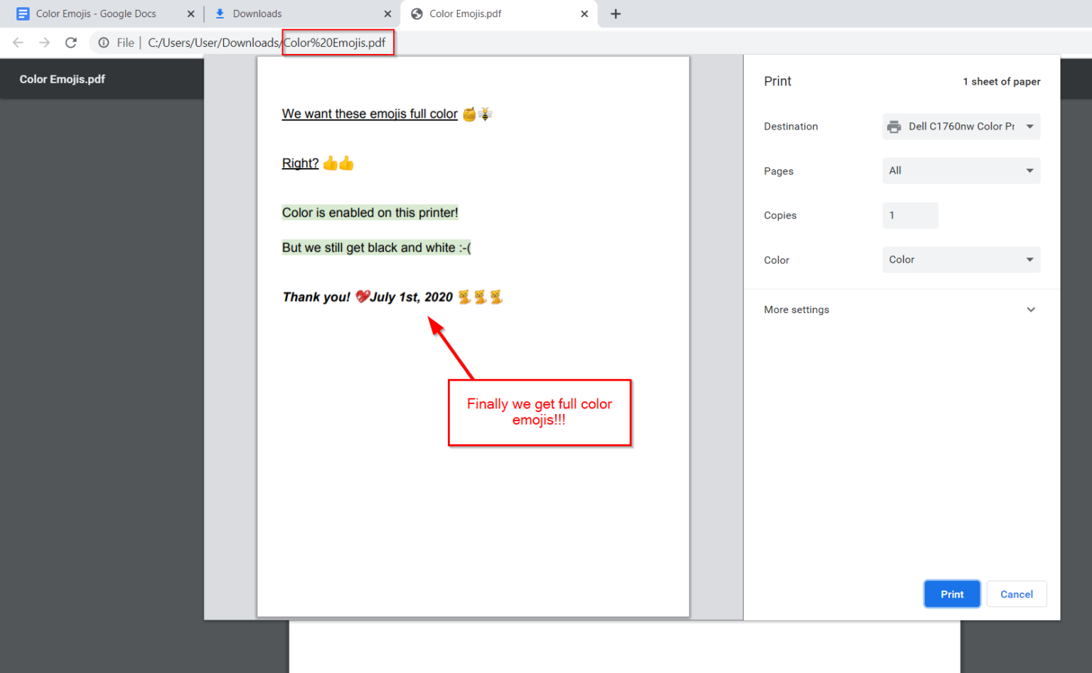 How Do I Keep Emoji Colors When Printing Them From Google Docs Drive 
