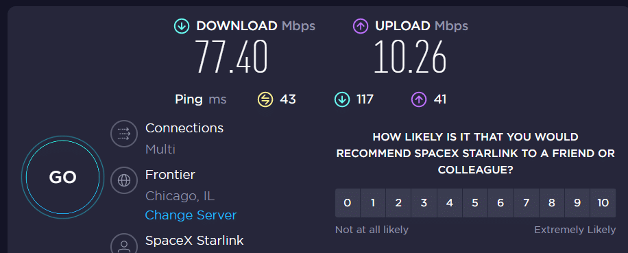 Starlink Speed Test Results J D Hodges