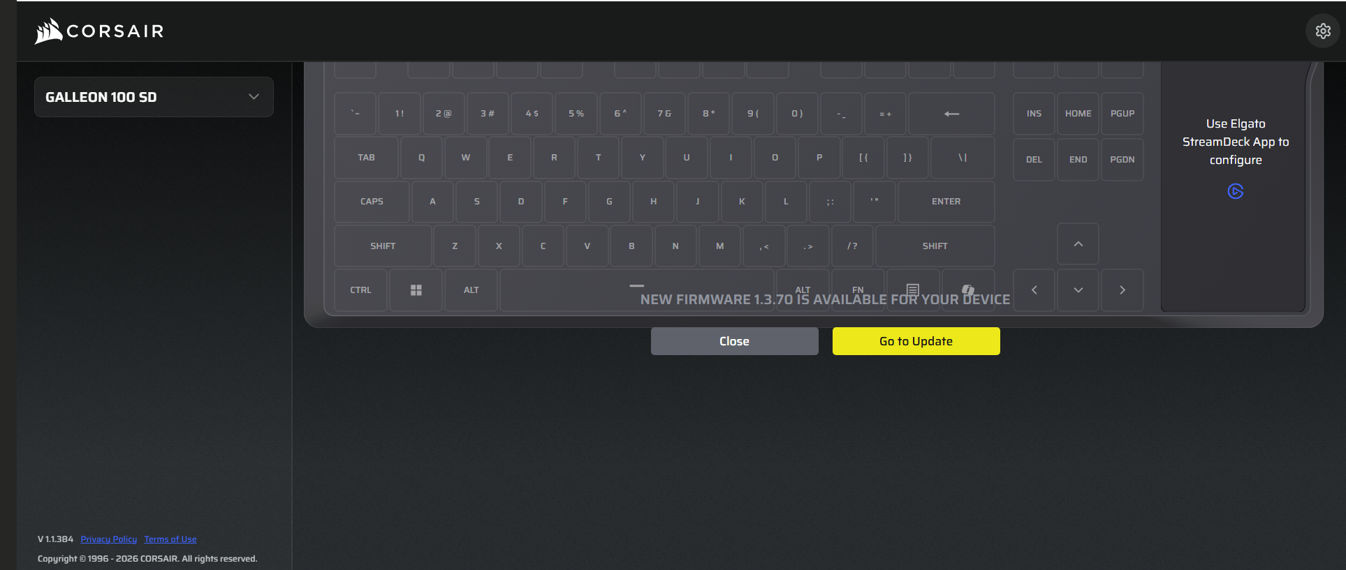 Corsair Web Hub detecting the Galleon 100 SD