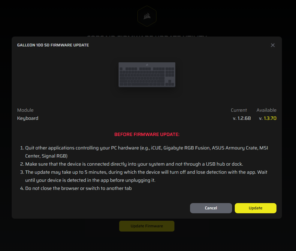 Firmware updater confirming v1.3.70 is current