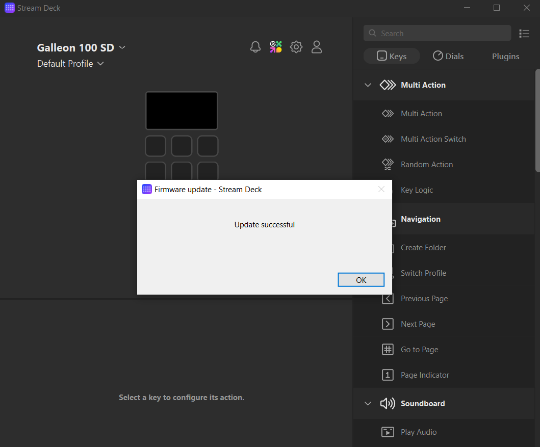 Stream Deck firmware update successful