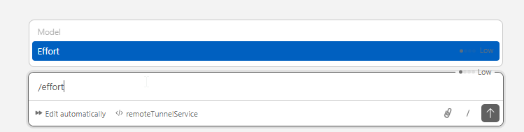 Claude Code VS Code extension showing effort level set to Low with one dot indicator
