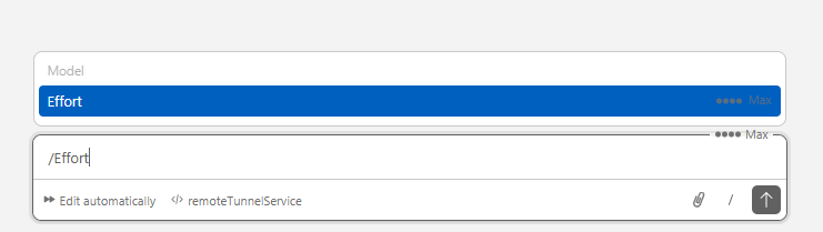 Claude Code VS Code extension showing effort level set to Max with four dots indicator