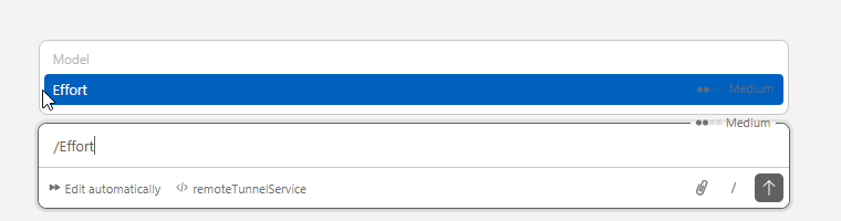 Claude Code VS Code extension showing effort level set to Medium with two dots indicator