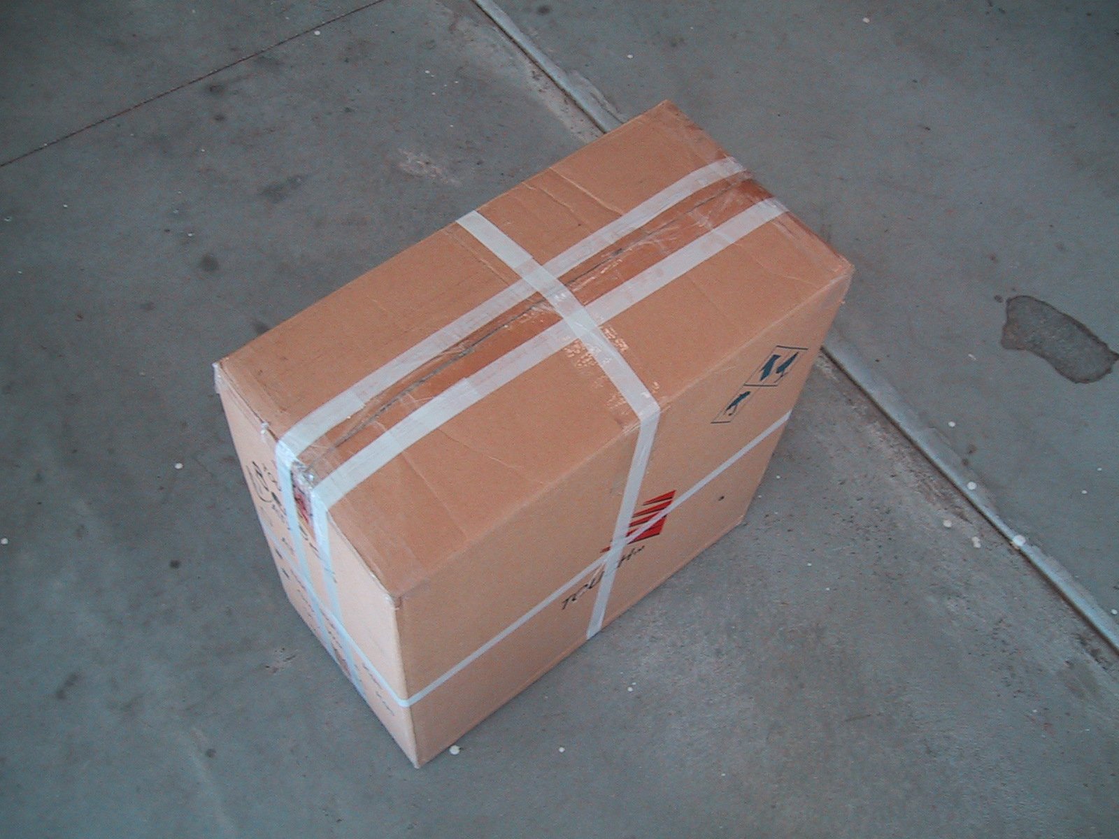 Sealed cardboard shipping box for the BeBox on arrival day in late 1999