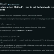 Screenshot of the original Mother-In-Law Method post on r/ClaudeAI by u/Ancient_Perception_6