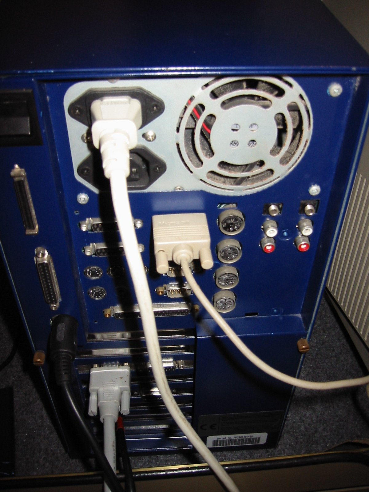 BeBox back panel with power, video, parallel, and audio cables connected November 2001