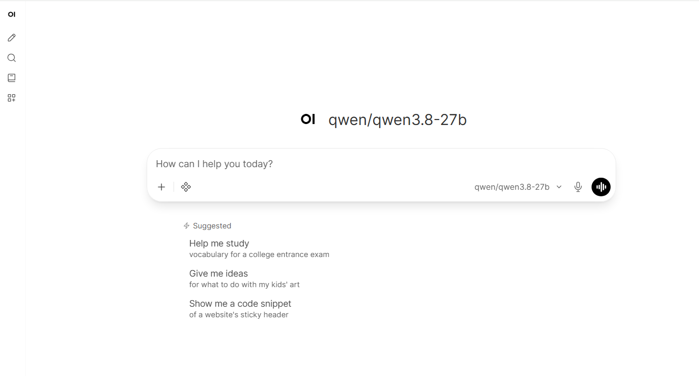 Open WebUI 0.11.0 message box showing only a plus button and a four-diamond icon